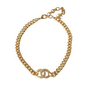 Chanel Crystal Strass CC Logo Necklace Gold